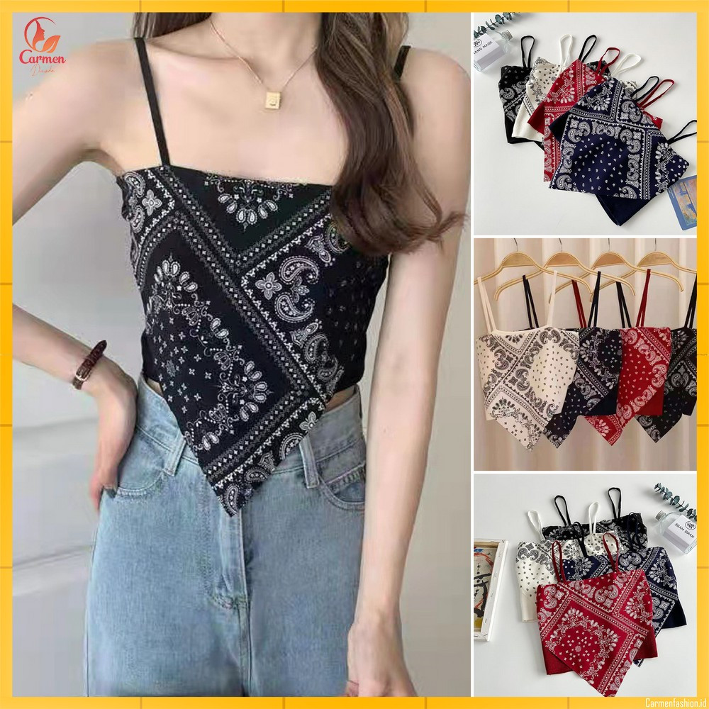 Tank Top Segitiga Model Crop Top Motif Hailey Scarf / Tanktop Atasan Wanita Tanpa Lengan / Tanktop S