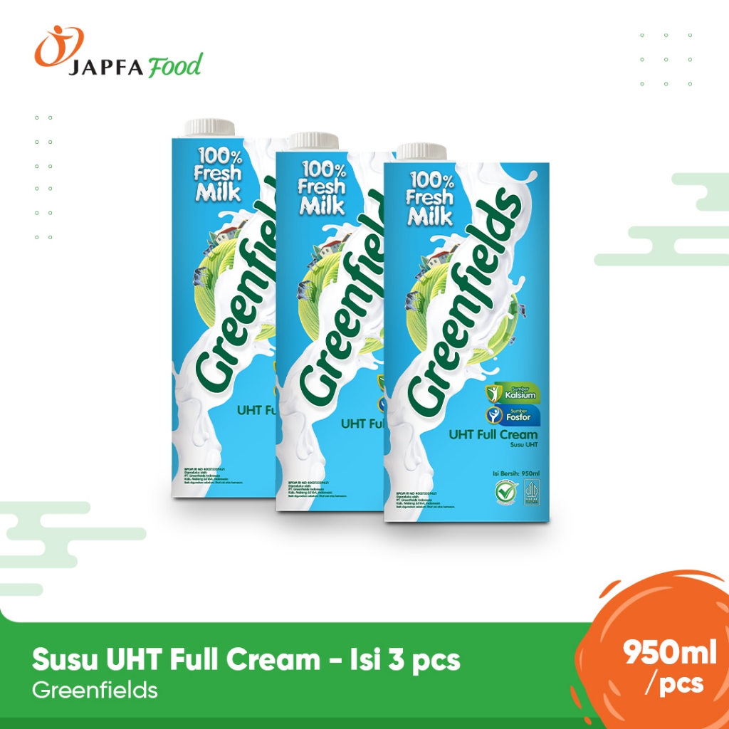 

Greenfields Susu UHT Full Cream 950ml - Isi 3 pcs - 100% Fresh Milk dari Greenfields Farm