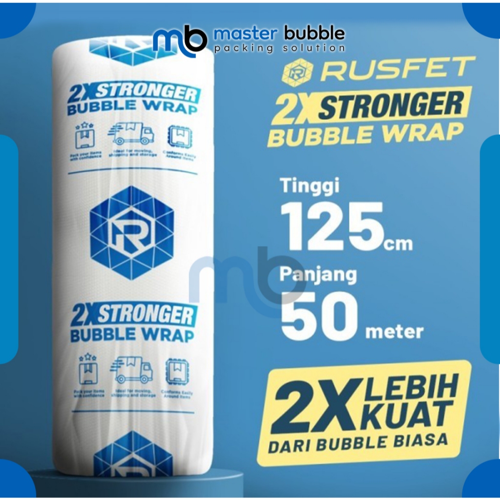 

Plastik Pembungkus Bubble Wrap RUSFET BENING Berat 3Kg 125cm x 50meter Kualitas Super Premium Tebal