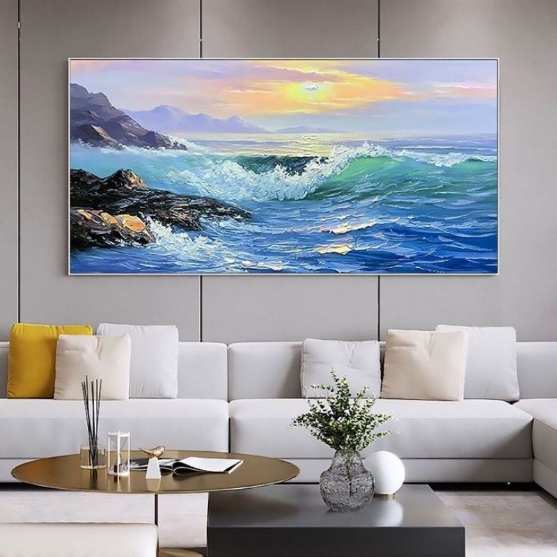 Lukisan pemandangan laut senja besar ukuran 200×100 cm