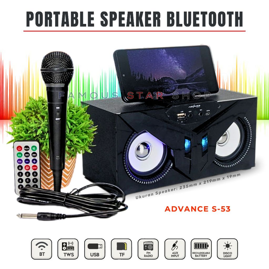 GRATIS MIC - Speaker Bluetooth Karaoke Advance S53 / Salon Aktif Radio Fm Box Music / Speaker Aktif 