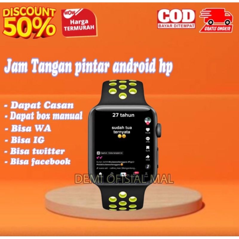 Jam Tangan Android Pintar Android Hp Bisa Whatsapp Layar Sentuh Smartwatch Pria Wanita Elegan Mewah 