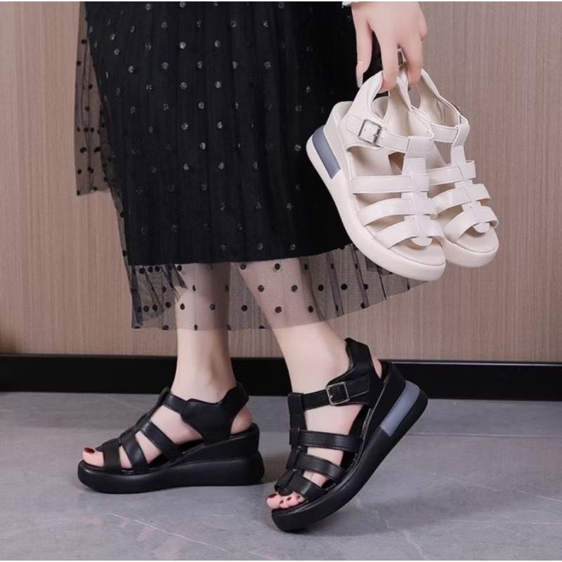 Sandal Wanita Wedges Tali L114 Sendal Wedges Pesta Korea Import Terbaru