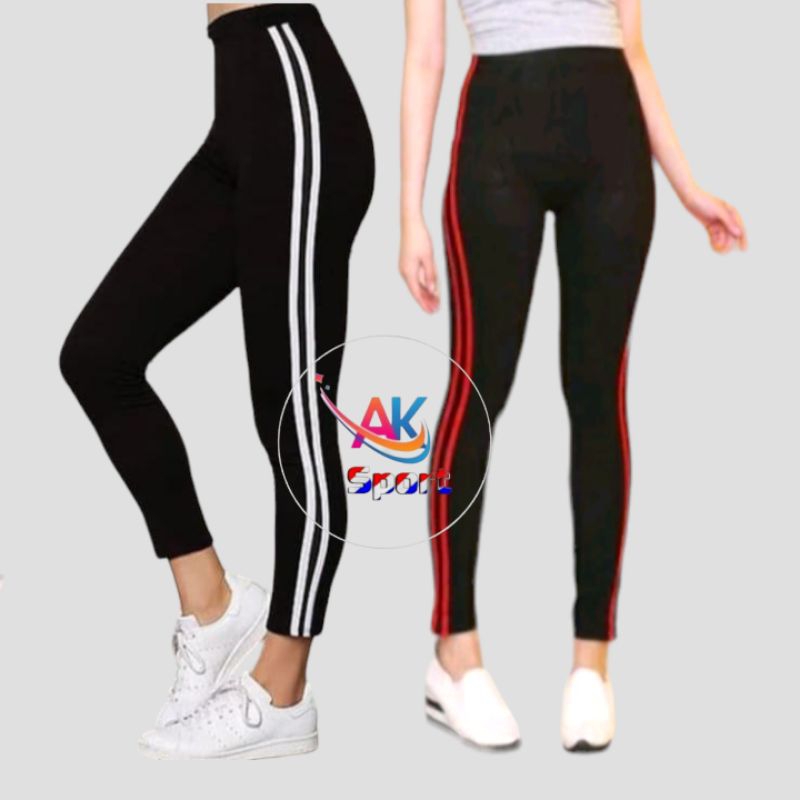 legging panjang Lis merah putih/legging panjang olahraga senam/legging olahraga gym lari fitness/leg