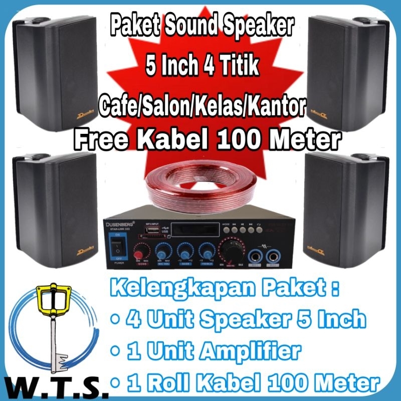 Paket Speaker 5 Inch Dusenberg + Amplifier Inc Bracket - 4 Titik