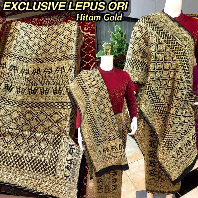 Exclusive Songket Lepus ORI Hitam Gold Gradiasi Berlian /Lepus Gebeng warna ORI /songket tenun asli 