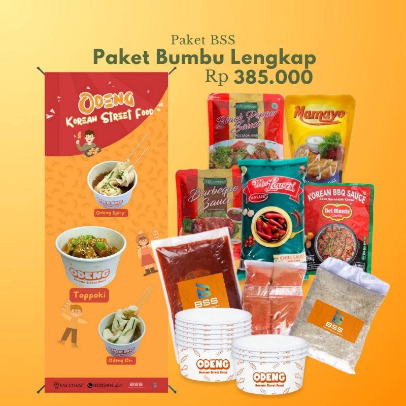 

Paket bumbu odeng toppoki 385k, kuah odeng ori dan spicy sudah termasuk x banner dan paperbowl bumbu odeng otentik ala korea.