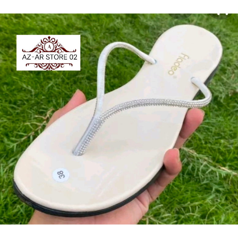 Sandal Fladeo Diamond blink sendal tali kristal sandal full mutiara japit bling sandal wanita