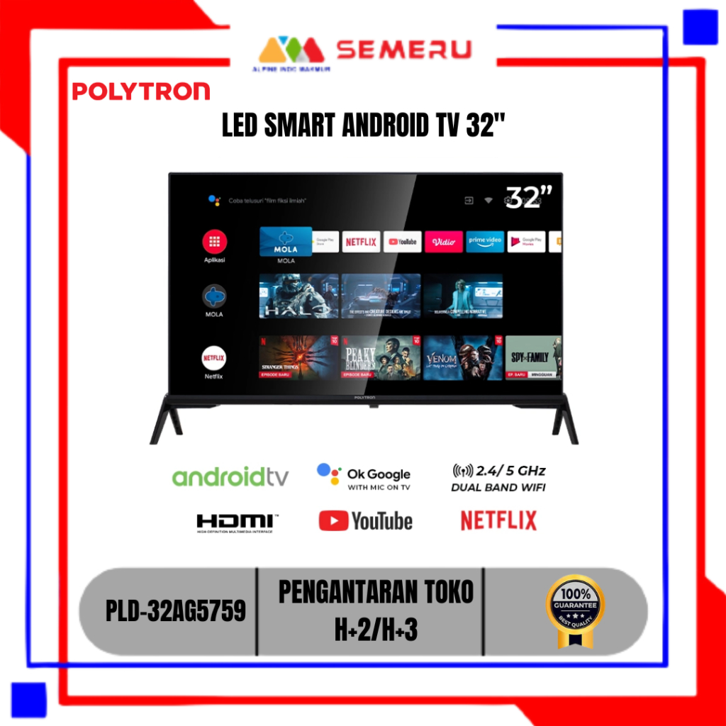 POLYTRON LED SMART ANDROID TV 32 INC PLD-32AG5759 KHUSUS MAKASSAR FREE