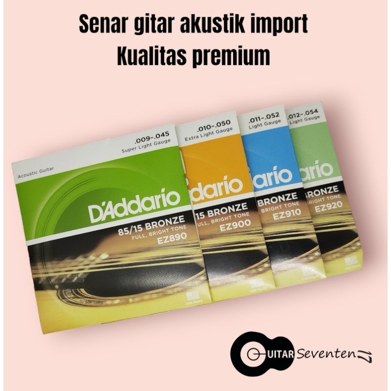 Senar gitar akustik D'Addario 0.9, 0.10, 0.11, 0.12 premium