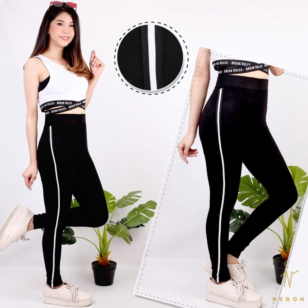 Legging One List Putih Leggings High WaistLegging Jumbo Leging Wanita Lejing Polos Panjang