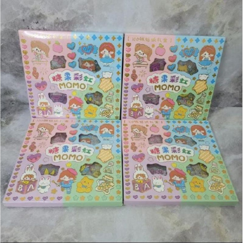 

Sticker MOMO Rainbow Mix 4 Warna Original waterproof Stiker Kartun Korea Anti Air Original isi 100pcs