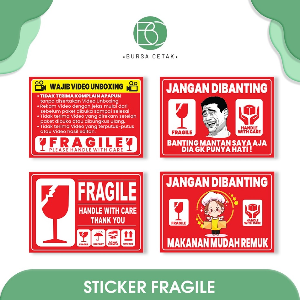 

BURSA - CETAK Pint Sticker Fragile Murah / Cetak Stiker Pecah Belah Kemasan Olshop / Label Pengiriman Awas Pecah