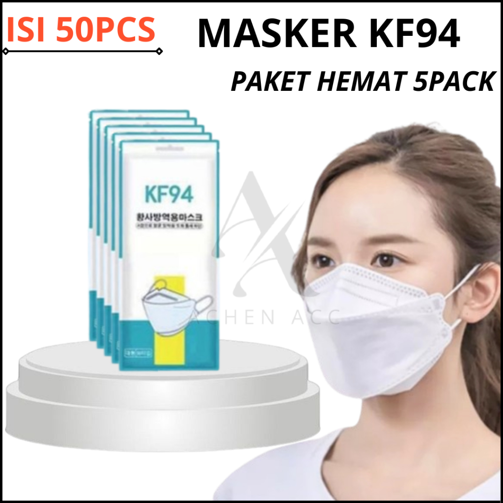 Masker Kf94 Isi 50Pcs Masker Kf94 Korea Earloop Disposable Masker Kf94 Putih HItam Abu