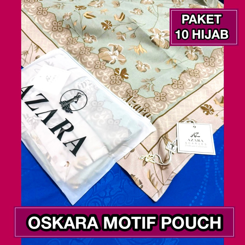(PAKET HEMAT 10 HIJAB)AZARA POUCH METAL LOGO/JILBAB VOAL MOTIF AZARA/JILBAB AZARA MOTIF/FASHION WANI