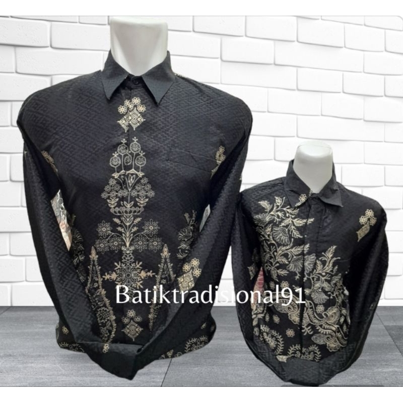 Batik Mewah Couple Ayah dan Anak Dobby Hitam