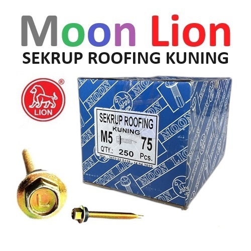#12x75 - Baut M5 - Sekrup Roofing Moon Lion Bok 7,5 cm Kuning + Karet