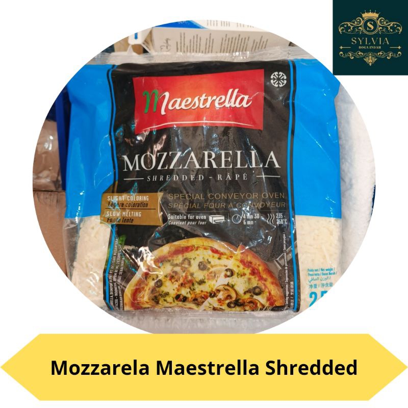 

Mozzarella Maestrella Shredded Keju mozzarella Parut 100 gr Repack