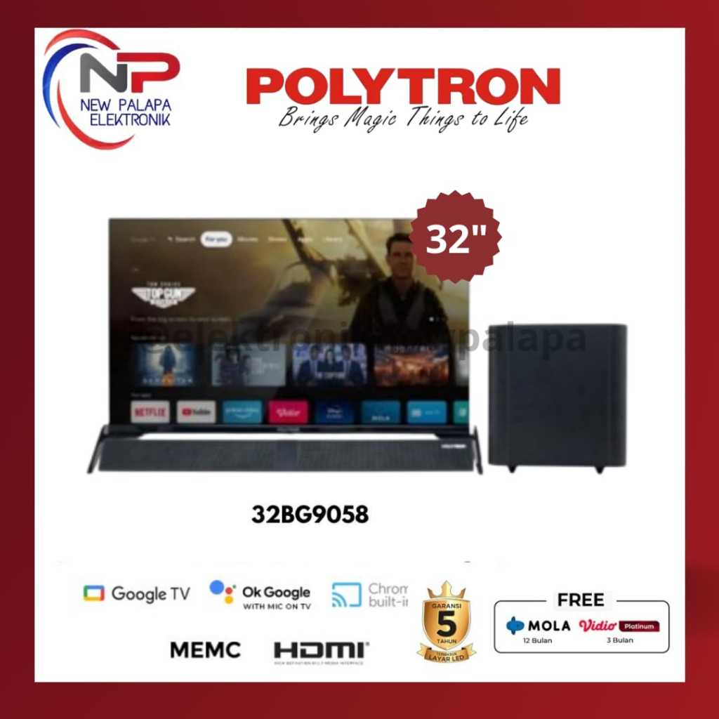 LED Smart Google TV Polytron 32inch 32BG5058 / 32BG9058  - Google TV Polytron 32inch YouTube+Speaker