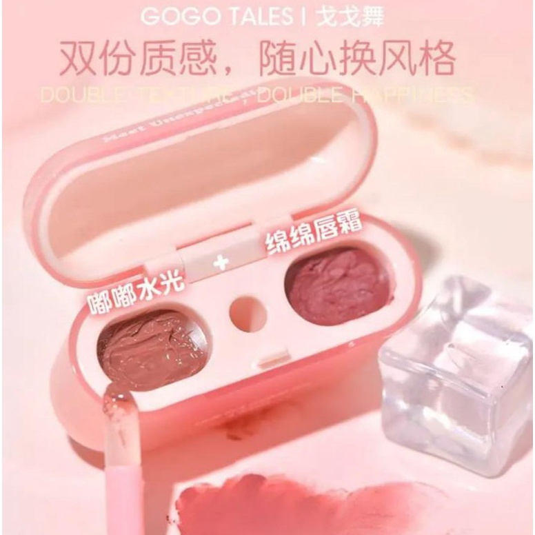 KODE A62B READYSTOCK Gogo Tales Double Lip Glaze Mirror Water Lip Gloss Lip Mude Nude Lipstick airpo