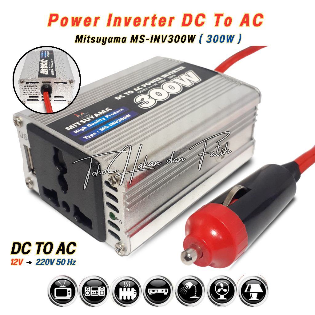 Power Inverter 300 Watt Mitsuyama MS-INV300W DC to AC With USB 5 V / Inverter DC ke AC 300W Inverter