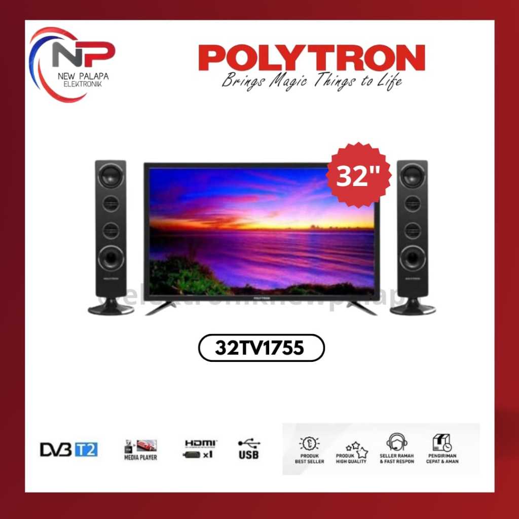 LED Digital+Speaker Tower TV Polytron 32inch 32TV1755 - Led Polytron 32inch PLD-32TV1755  Tanpa STB