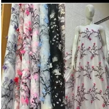 BAHAN/KAIN TILLE MOTIF BUNGA TIMBUL