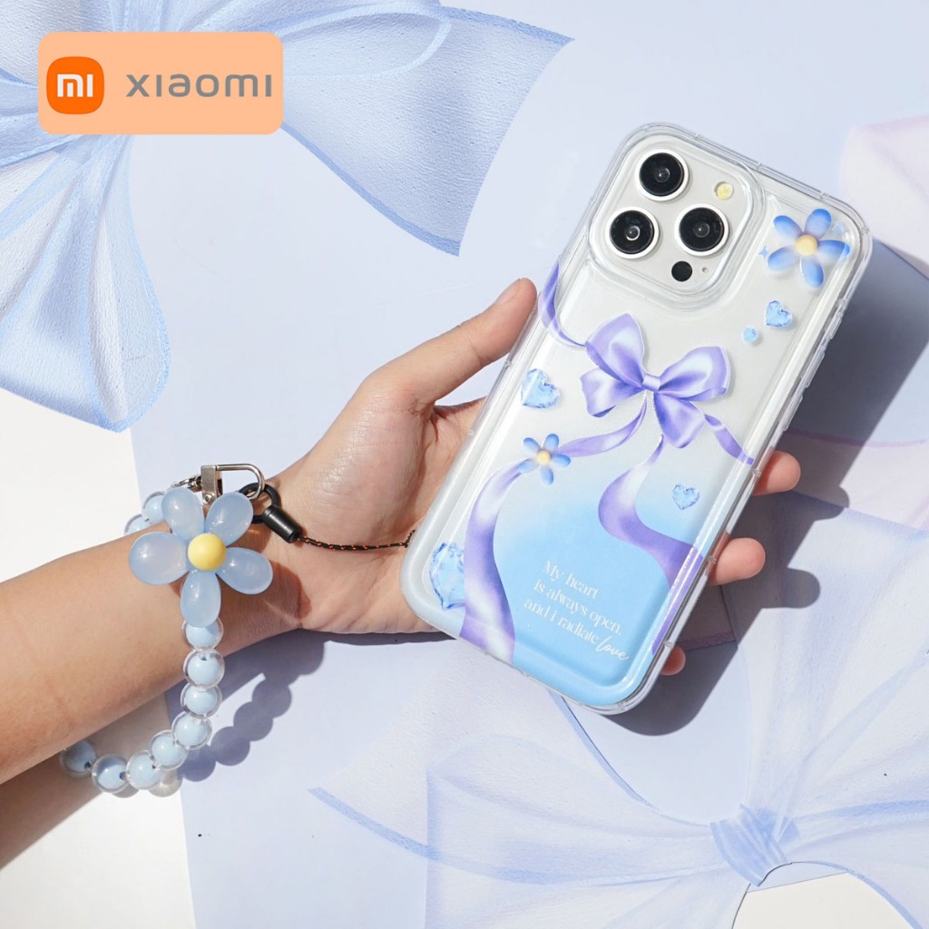 Case Lucu + Strap Phone Casing Gantungan HP Motif Pita Terbaru Xiaomi Redmi 13C 12 9A 9C 10C C40 NOT