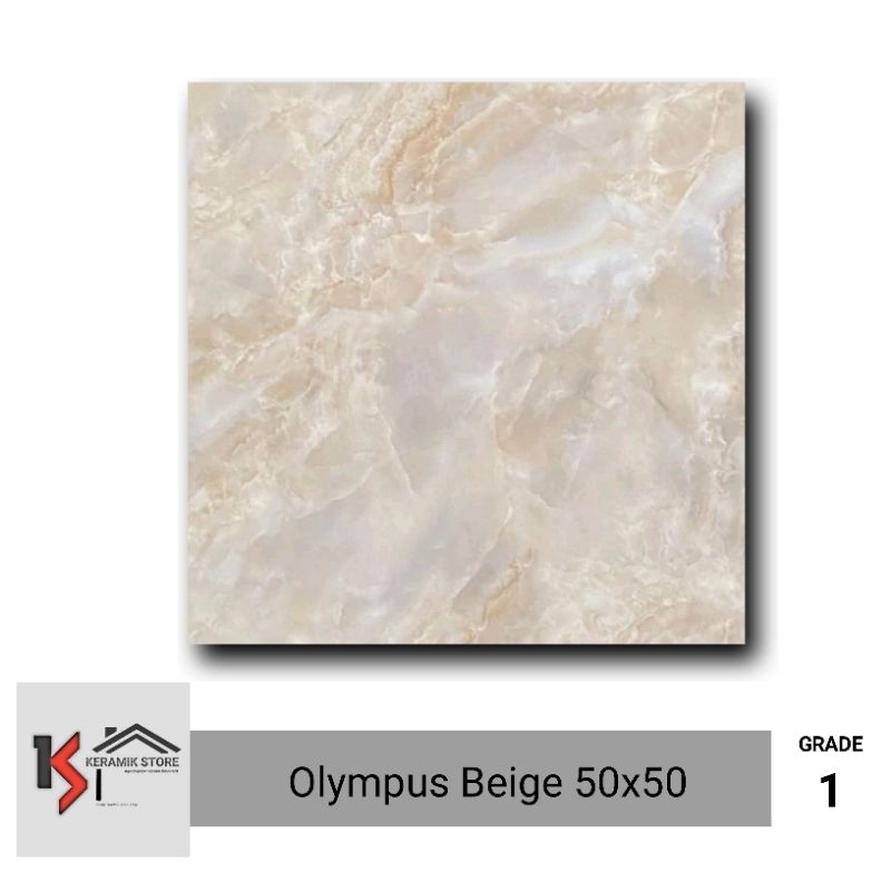 Keramik Lantai 50x50 GLOSSY Motif Awan Marmer Olympus Beige Kw1 Jupiter