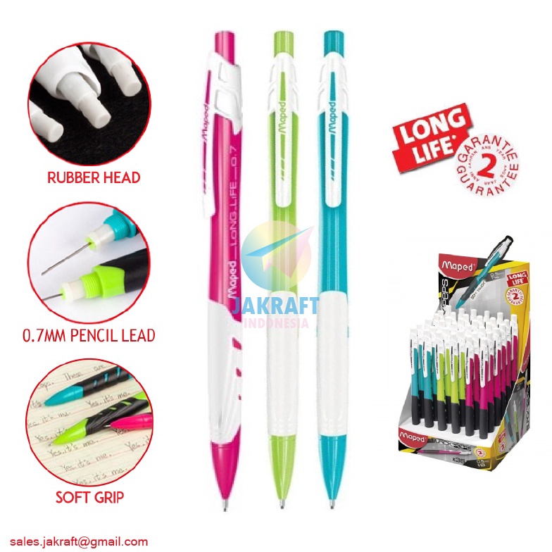 

LIMIT 1 Pcs Pensil Mekanik MAPED Long Life 7 mm Black Peps BlackPeps Mechanical Pencil Soft Grip