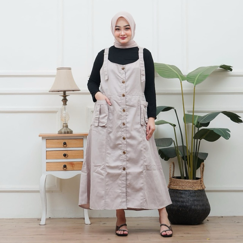 overall jumpsuit cargo rok wanita panjang korean style dress jumbo