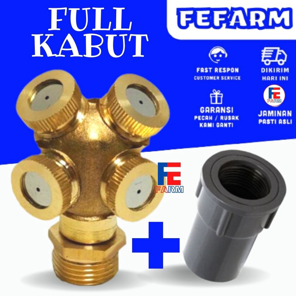 TERBARU Spuyer Nozzle Sprayer Kabut Embun Kepala 4 Kuningan Untuk Rumah Walet Kandang Ayam Jamur FEF