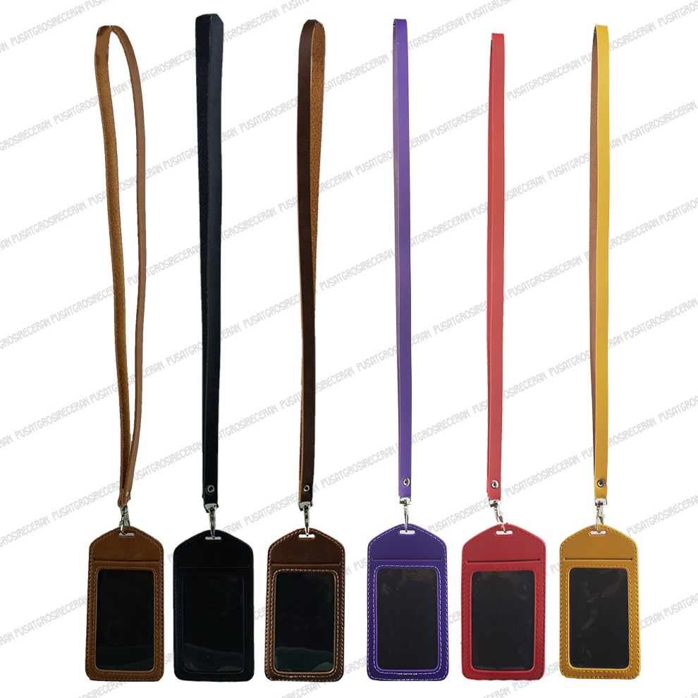 

TERBARU ID Card Holder PVC Leather Name Tag Lanyard Gantungan Nama