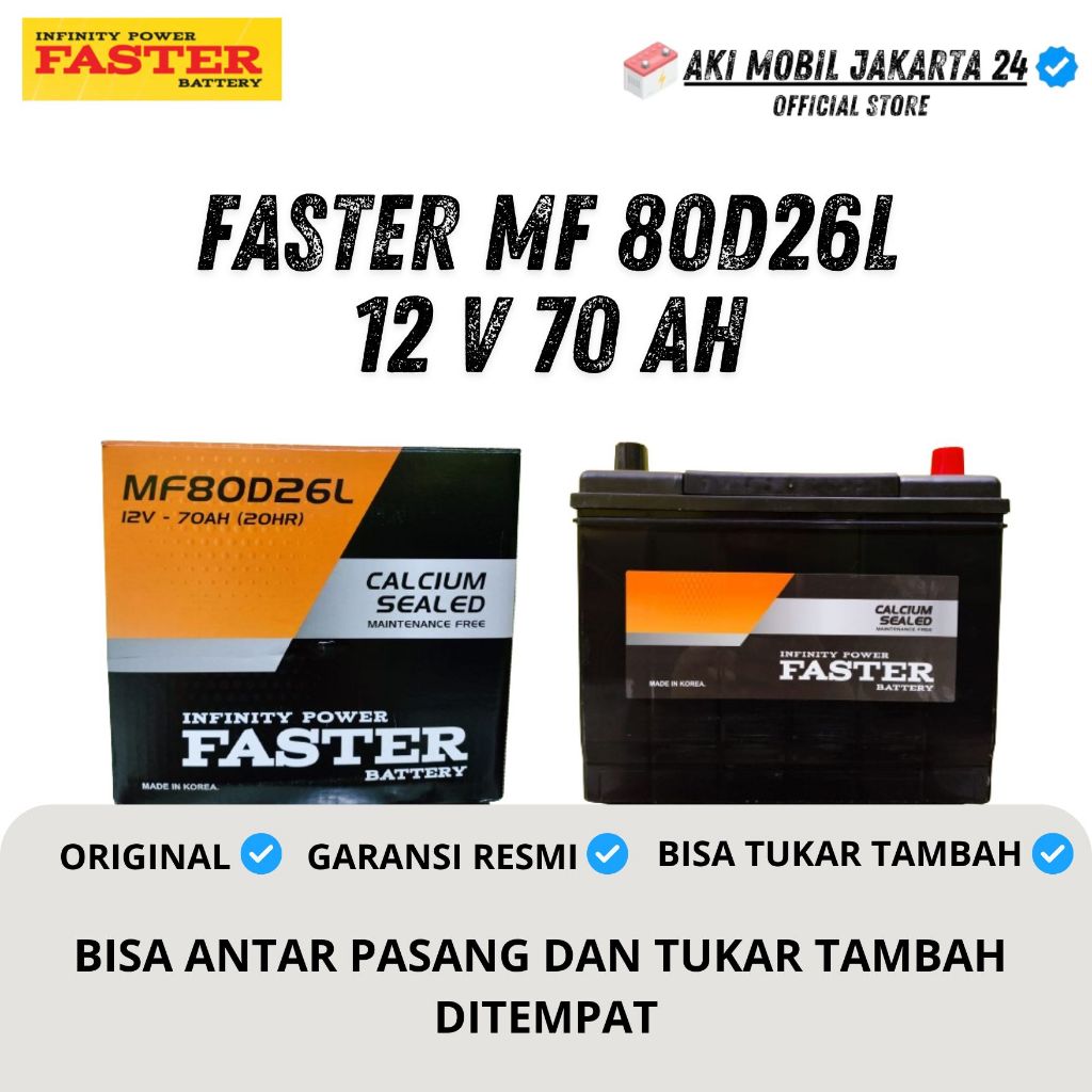 Aki Mobil Toyota Innova Diesel FASTER 80D26L Aki Kering 12V / 70 Ah