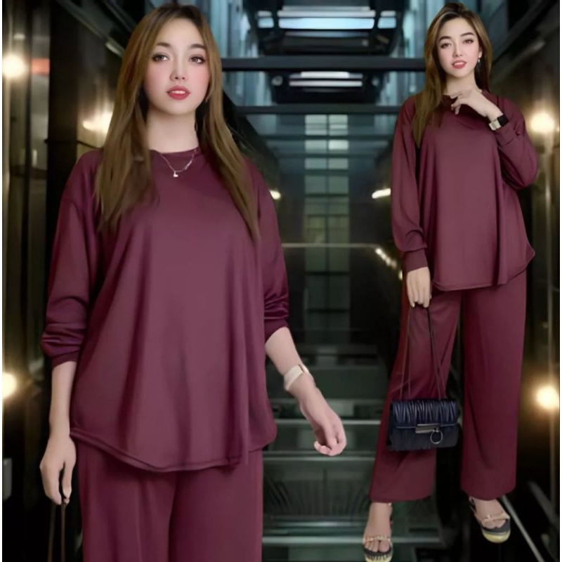 SETELAN WANITA MOTIF POLOS LD 130 LENGAN PANJANG BAJU KULOT