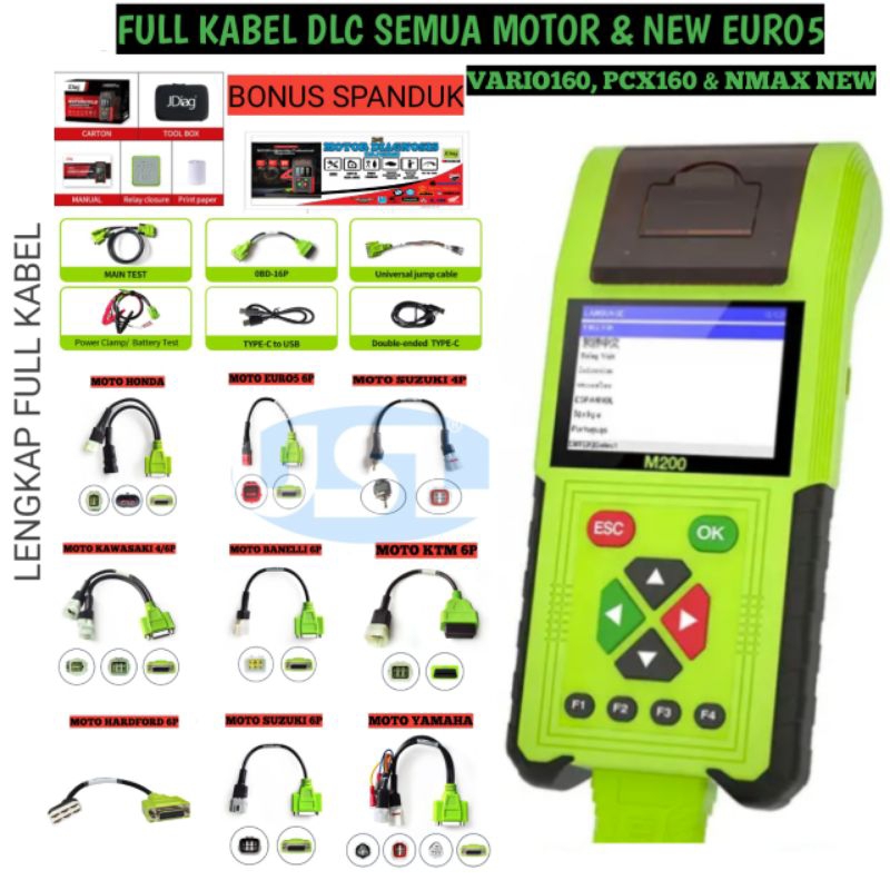 SCANNER JDIAG M200 FULL KABEL DLC SEMUA MOTOR INJEKSI