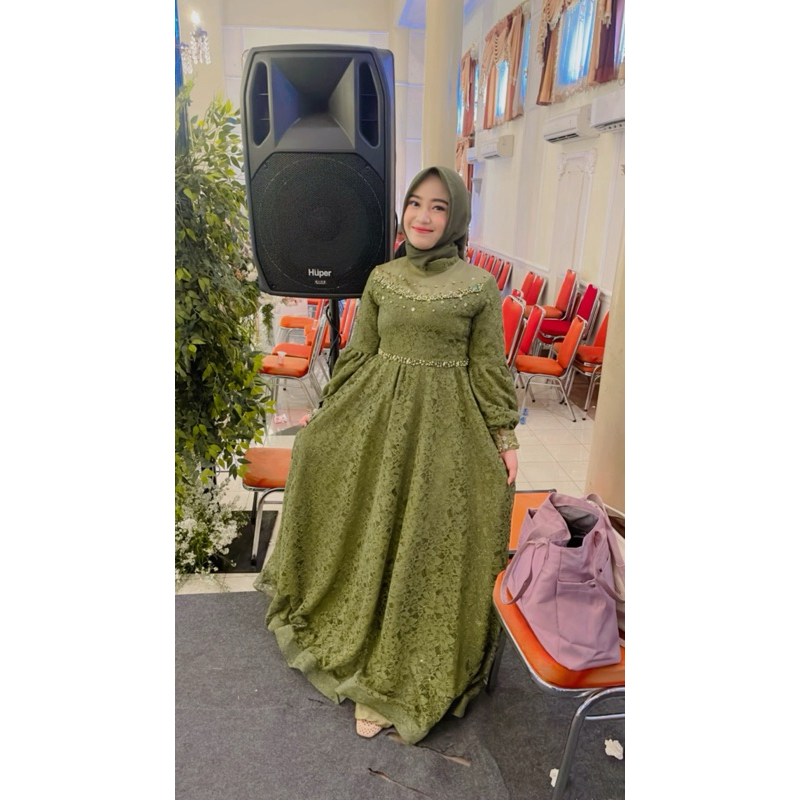 gaun gamis hijau army by mano