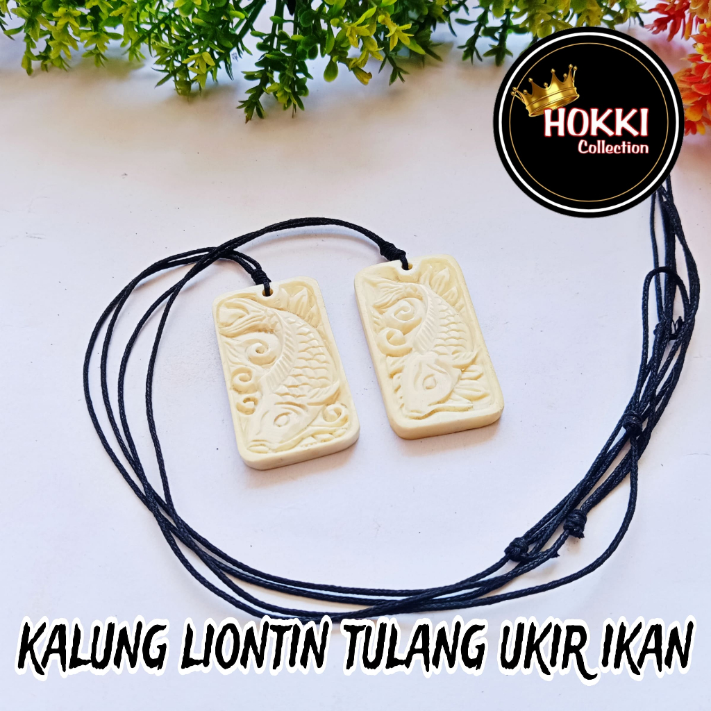 aksesoris kalung liontin tulang sapi ukir ikan mas ekslusif