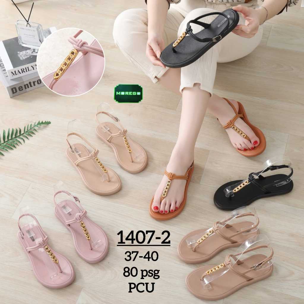 Sandal Jepit Wanita Premium Import Bahan Karet Elastis Bertali Belakang MOREGO Sandal Cewek Tali Kab