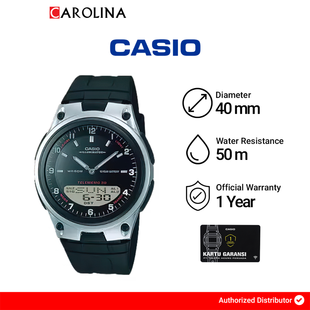 Jam Tangan Pria Casio General AW-80-1A Youth 10 Year Battery Digital Analog Dial Black Rubber Band