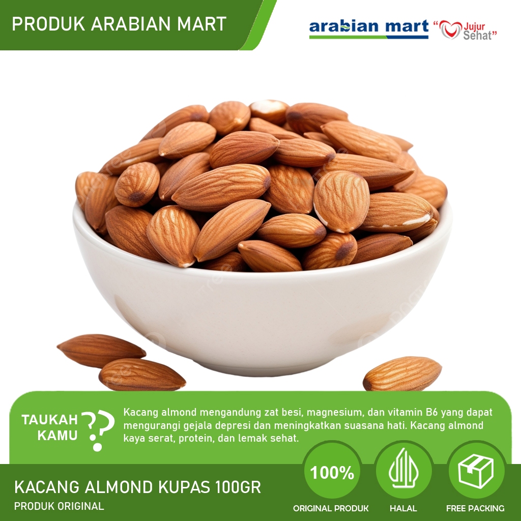 

Kacang Almond Kupas 100gr Panggang Roasted Tanpa Kulit Sudah Matang Untuk Cemilan Snack ASI Booster - KACANG ALMOND PANGGANG KUPAS 100 GR