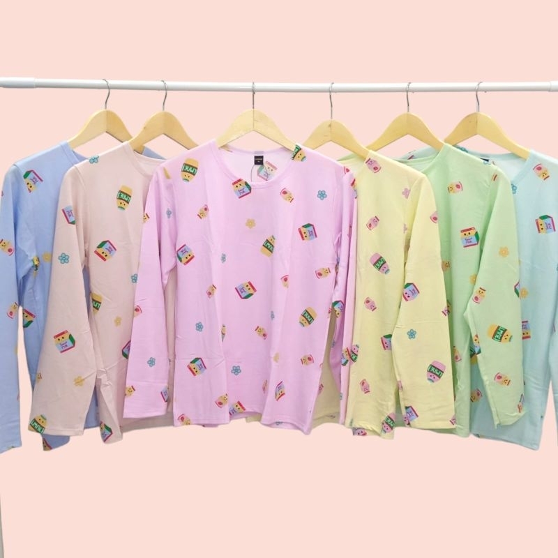 LEMONE Kaos Lengan Panjang Wanita Baby Terry Spandex Motif