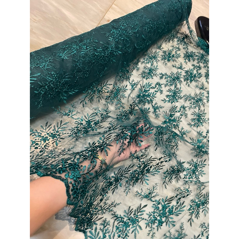 TYH Bahan Kain Kebaya Bordir Tile Brokat Alana Warna Hijau Emerald