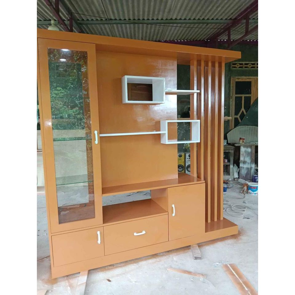 RFJ023 LEMARI PARTISI LEMARI TV 2 MUKA BAHAN KAYU JATI JEPARA