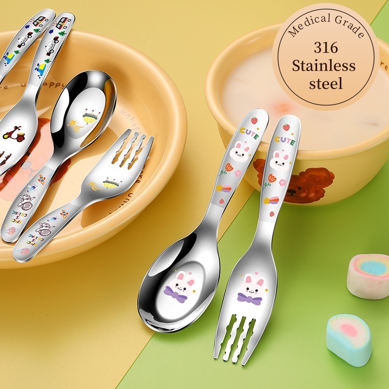 Set Alat Makan Anak Karakter Astronot Kendaraan Bunny/Sendok Garpu Set Anak Sekolah Paud Balita Bahan Stainless Steel Sus 316 Free Box