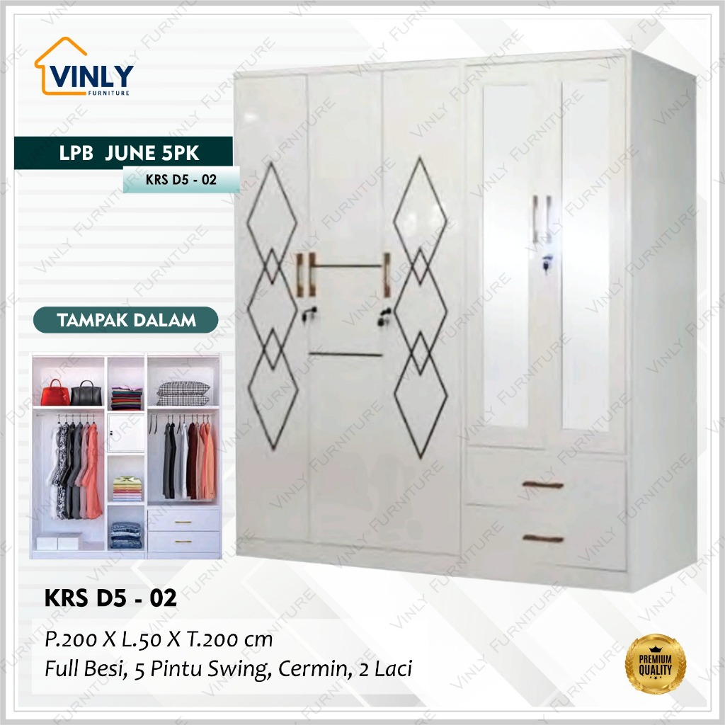 Lemari / Lemari Pakaian Besi / Lemari Pakaian Besi 5 Pintu Swing
