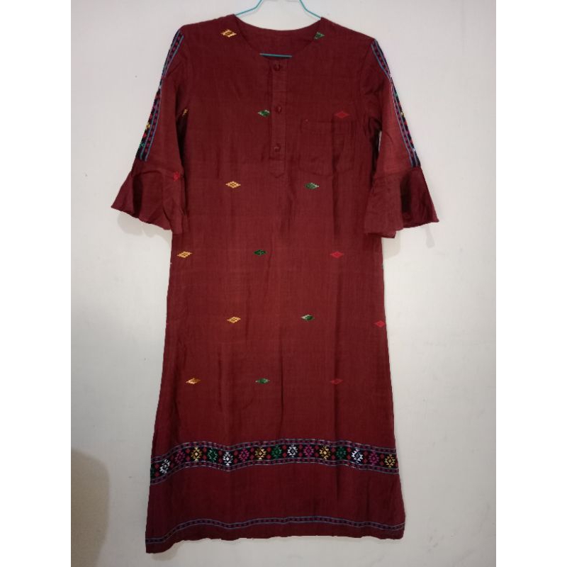 Baju Gamis batik Preloved warna merah hati