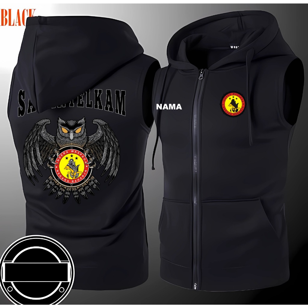 JAKET VEST ZIPPER SAT INTELKAM POLRI WARNA HITAM