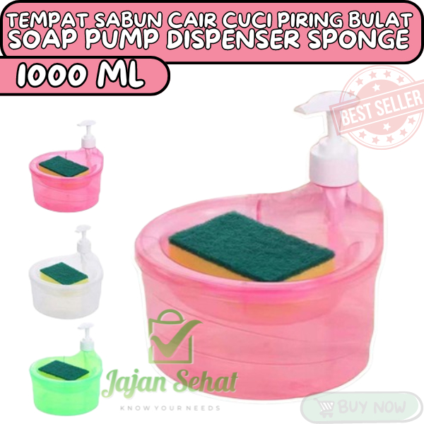 Tempat Sabun Cair Cuci Piring Bulat Soap Pump Dispenser Sponge 1000 ml