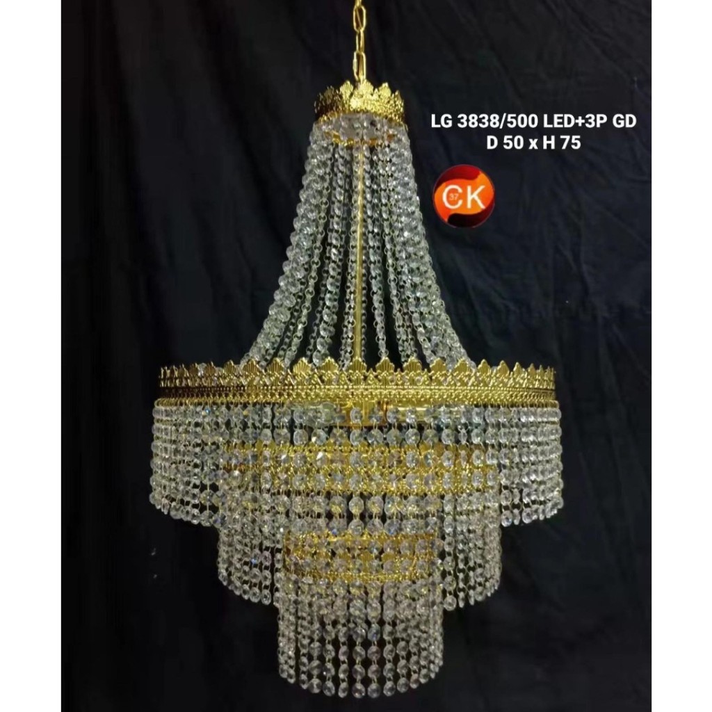Lampu gantung kristal chandelier LED Classic modern gold 3838